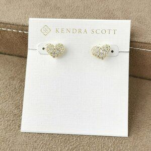 Kendra Scott Ari Heart Earrings, Gold PAVE White Crystal